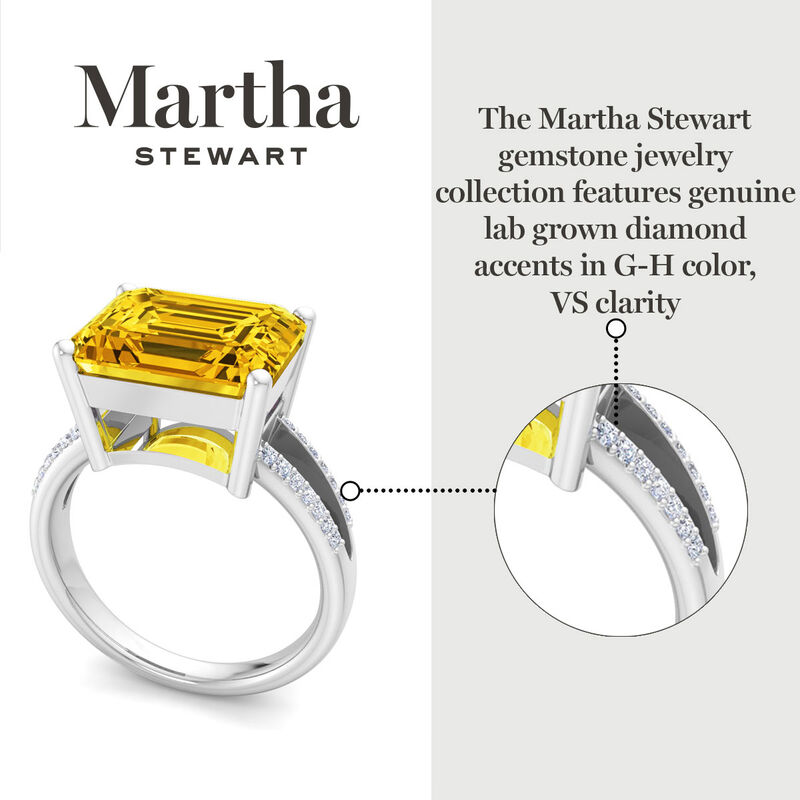 Martha Stewart 5 1/2ctw. Emerald Cut Citrine & Lab Grown Diamond Ring In Sterling Silver image number null